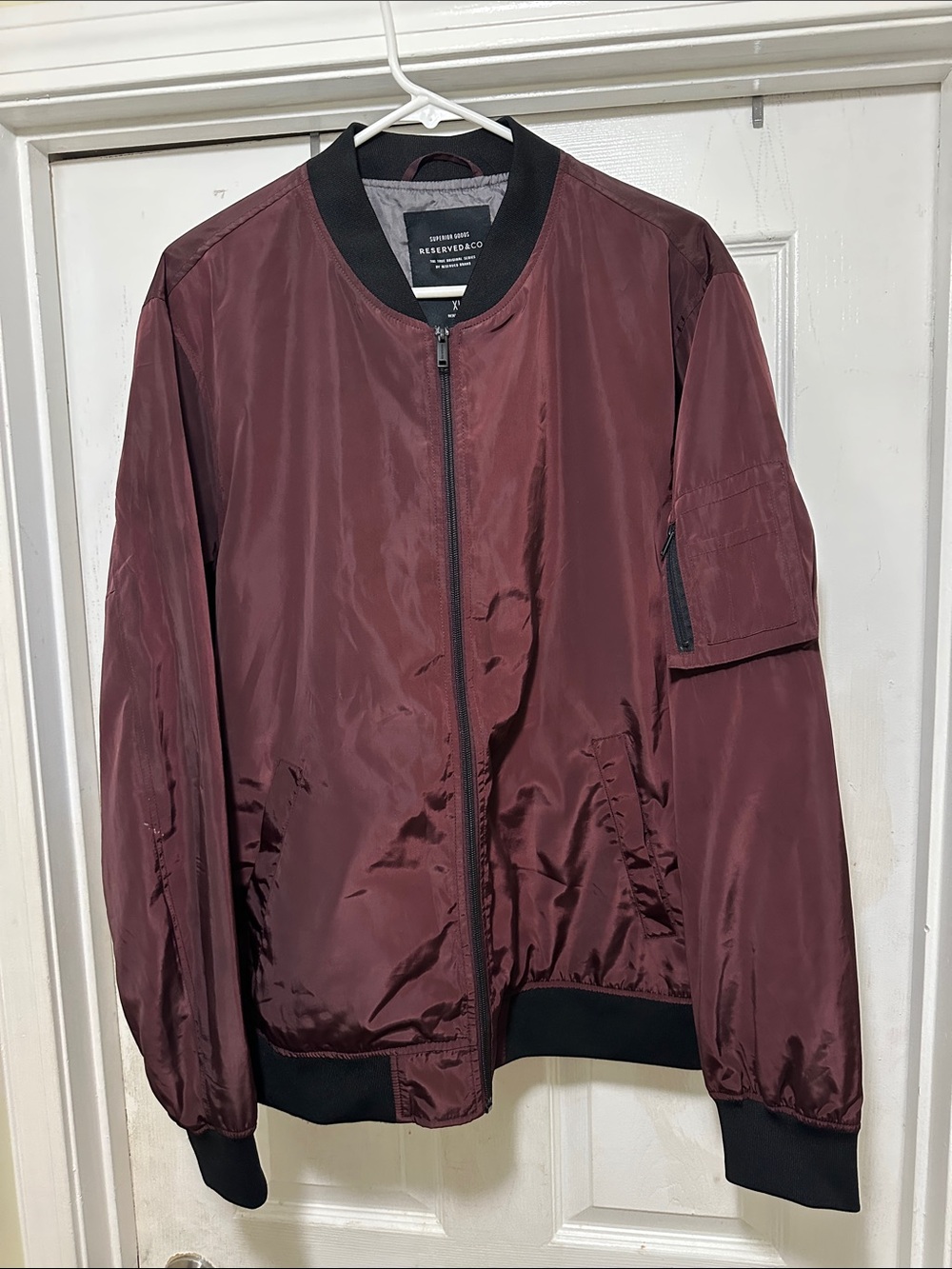 Reserved Burgundy Bomber Jacket with Black Trim - Men